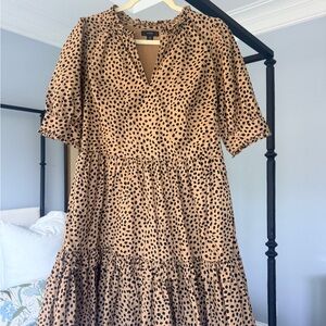 J. Crew Tan and Black Polka Dot Tiered Midi Dress